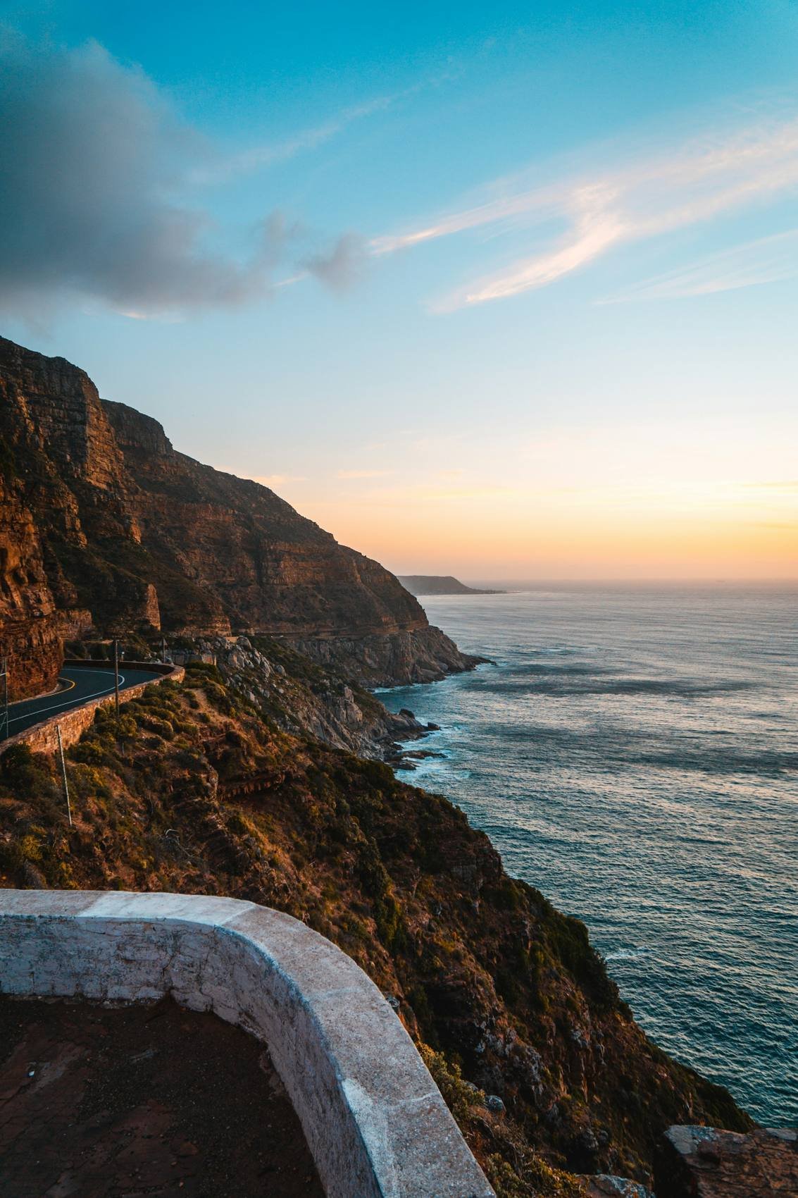Chapman's Peak cliffs above the sea at sunset