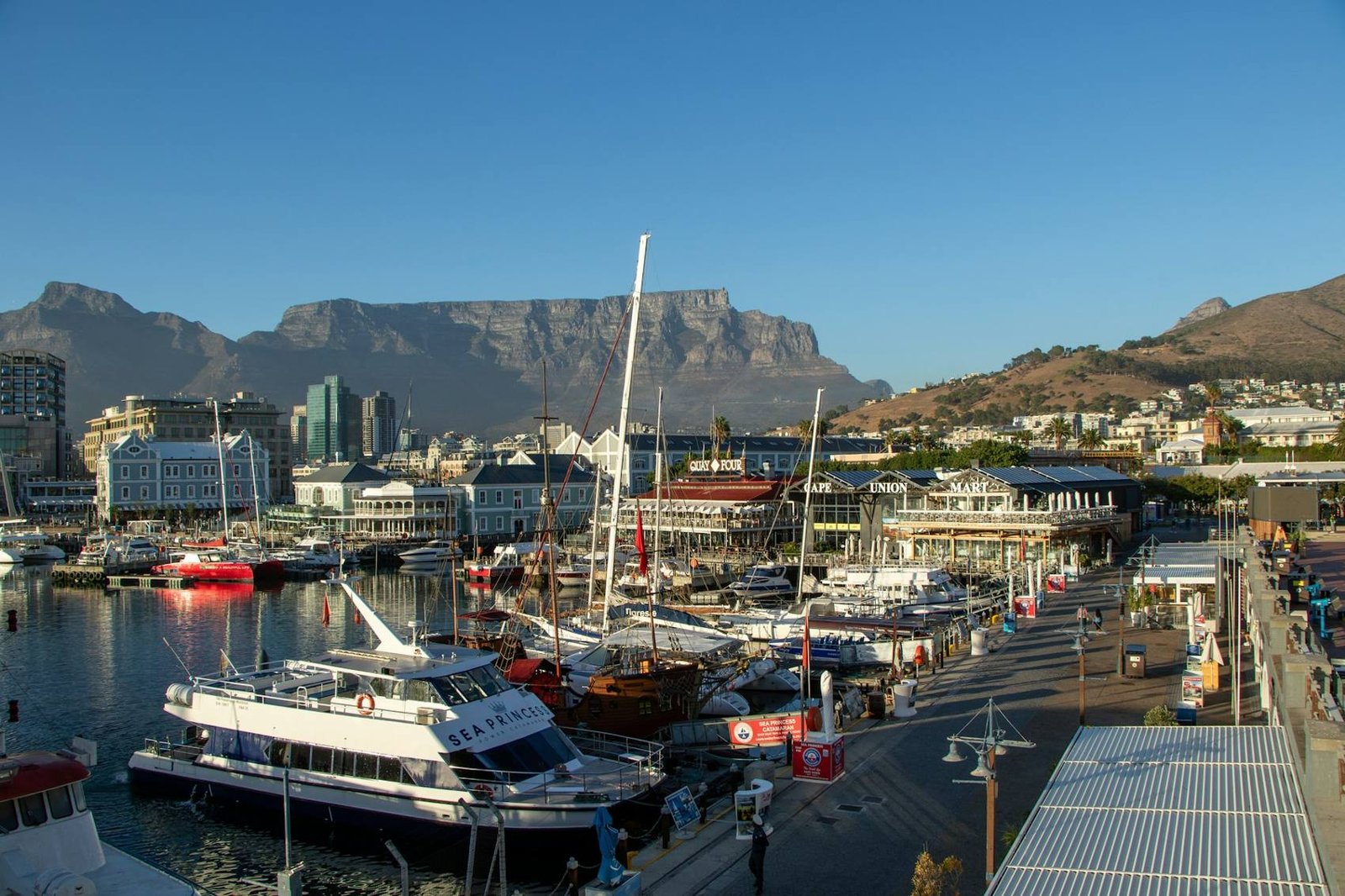 Boats moored in the V&A Waterfront harbour