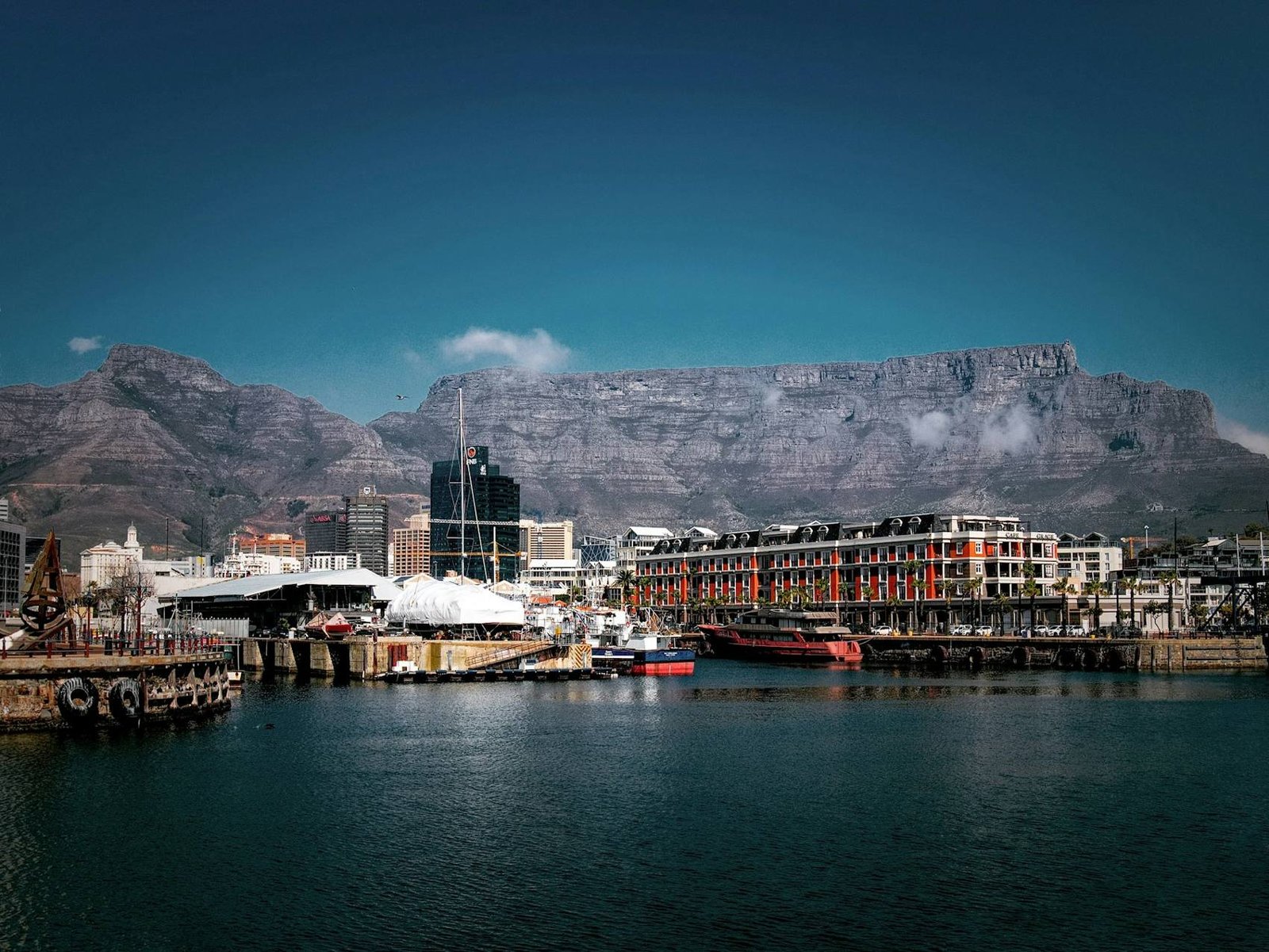 V&A Waterfront quayside with Table Mountain in the background